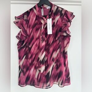 NWT Calvin Klein Women's Pink Patterned Top, Size Small